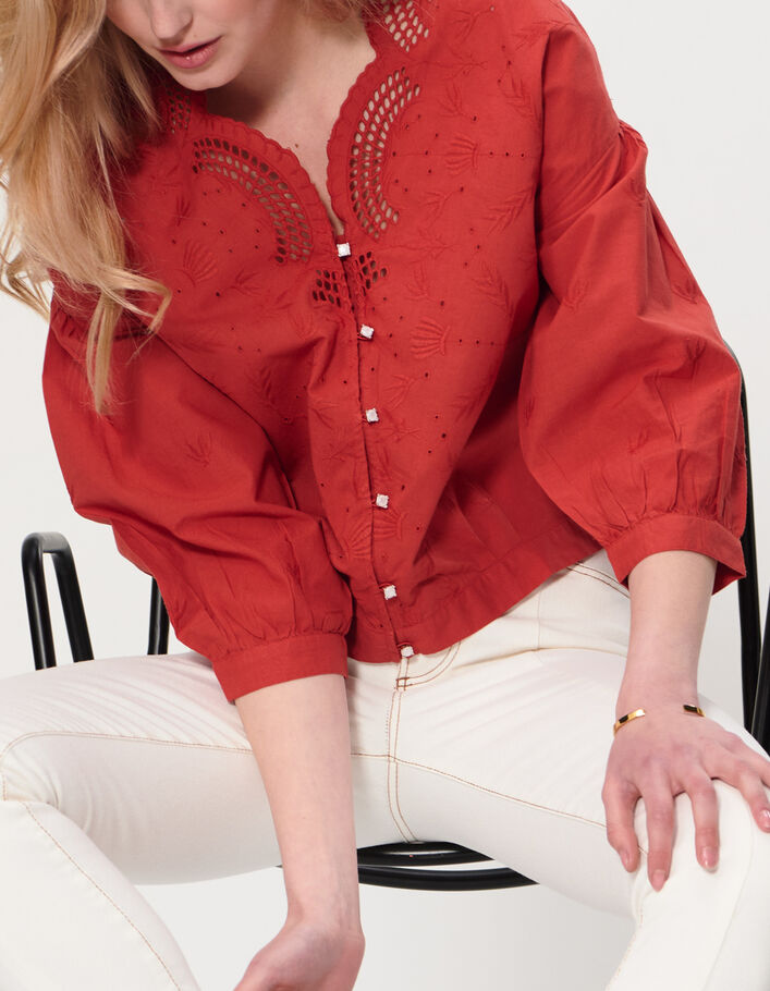I.Code terracotta blouse with tone-on-tone embroidery - I.CODE