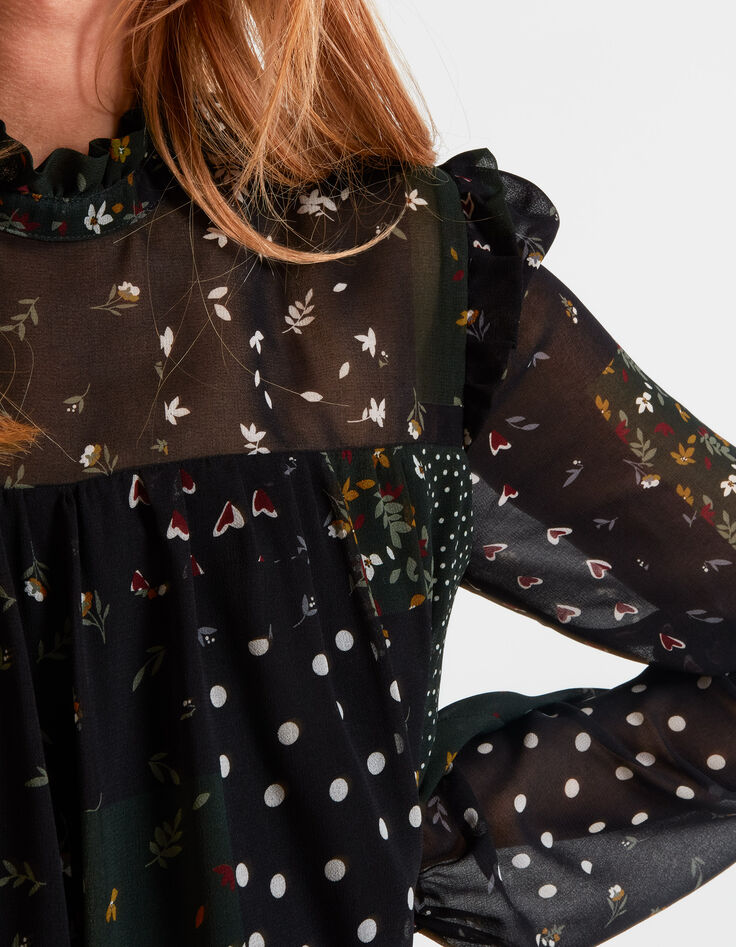 Blusa negra con estampado patchwork I.Code-3