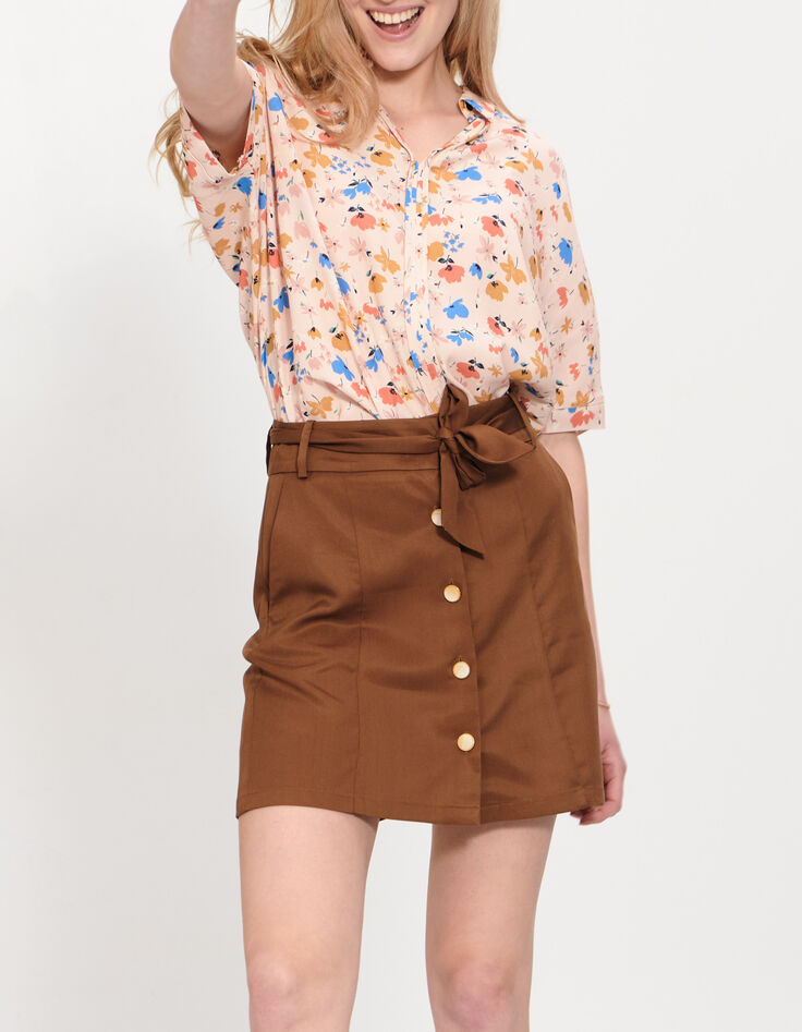 Geelbruine rok met knopen en ceintuur I.Code-1 Geelbruine rok met knopen en ceintuur I.Code-1