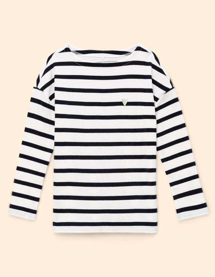 Matrosenshirt ecru Streifen schwarz Stick Herz I.Code-7 Matrosenshirt ecru Streifen schwarz Stick Herz I.Code-7