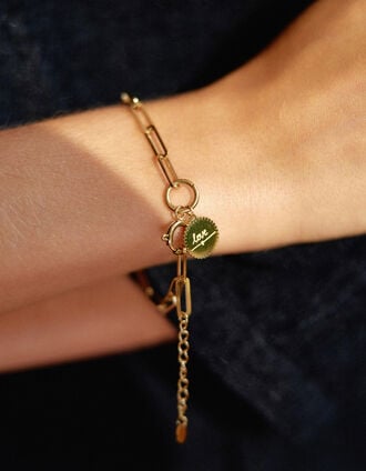 I.Code gold-tone metal fine chain bracelet with charm