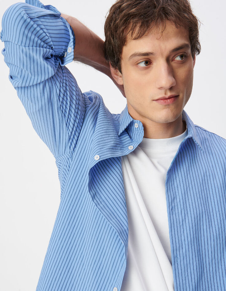 Herren EASY CARE slim blau gestreiftes Hemd-4