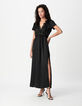 Schwarzes Maxikleid f&uuml;r Damen aus Satin mit Details aus geknitterter Spitze-1