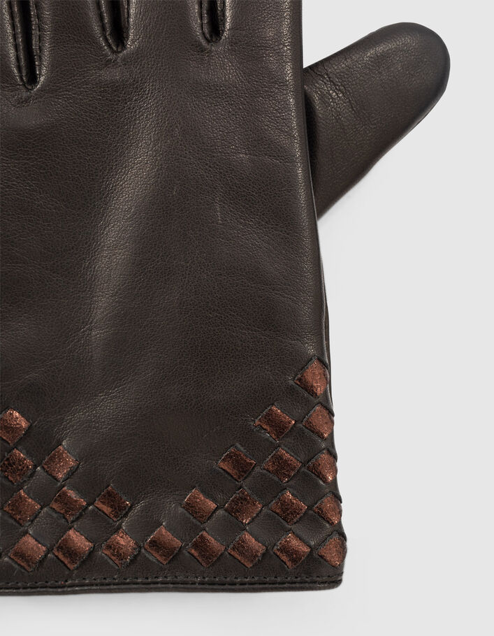 Schwarze Lederhandschuhe mit braunem Flechtfinish I.Code - I.CODE