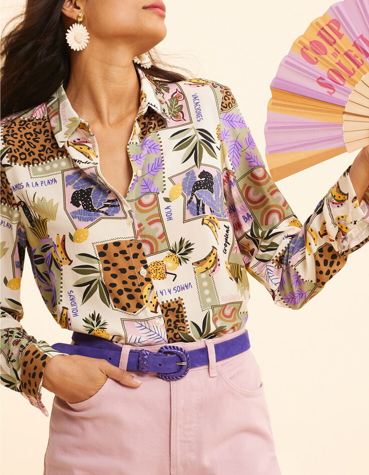 Chemise &eacute;crue imprim&eacute; patchwork bananes I.Code-1