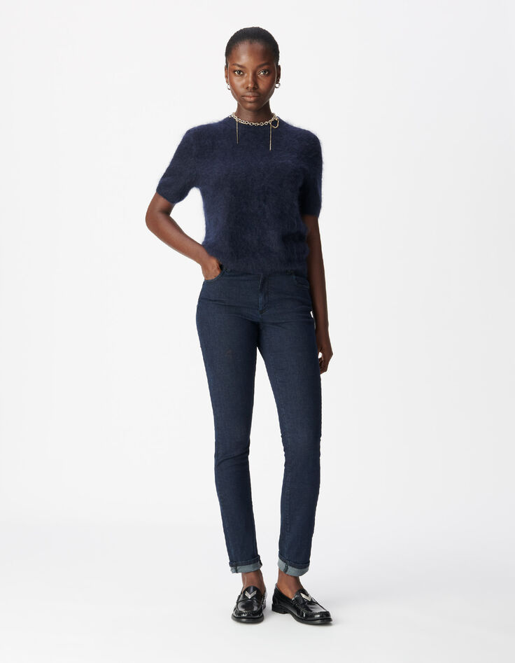 Navy Pullover Damen aus geb&uuml;rstetem Kaschmir-1