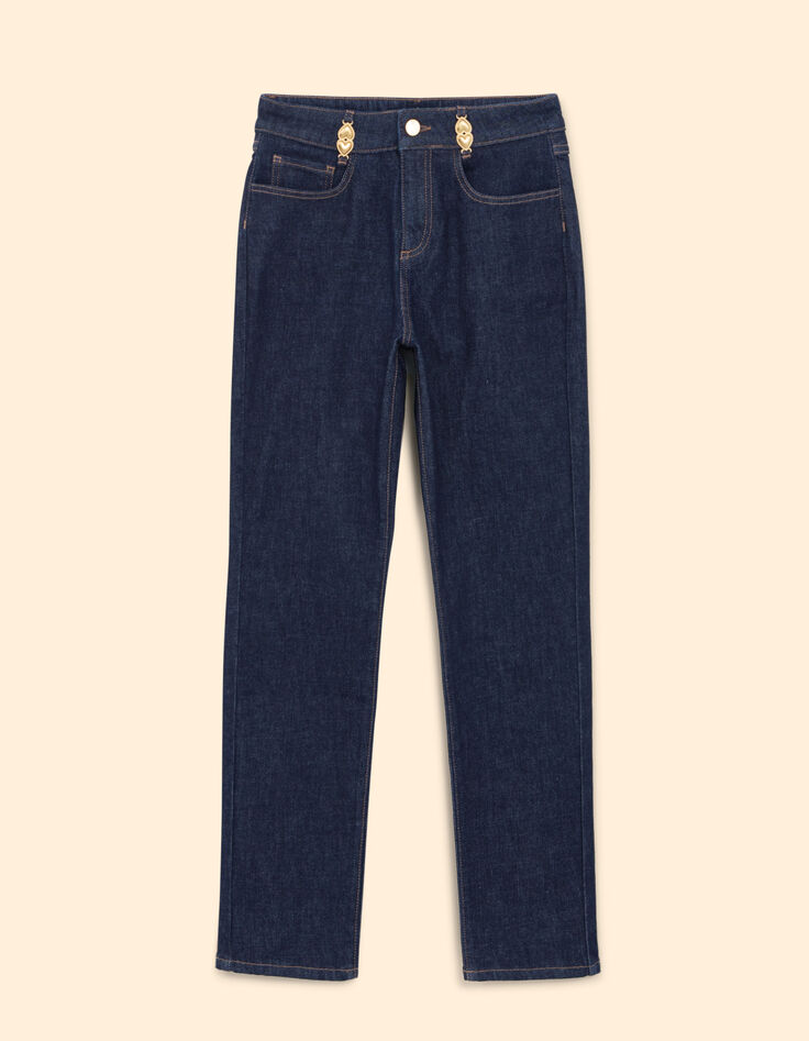 Jean recto azul oscuro con trabillas metálicas de doble corazón I.Code-6