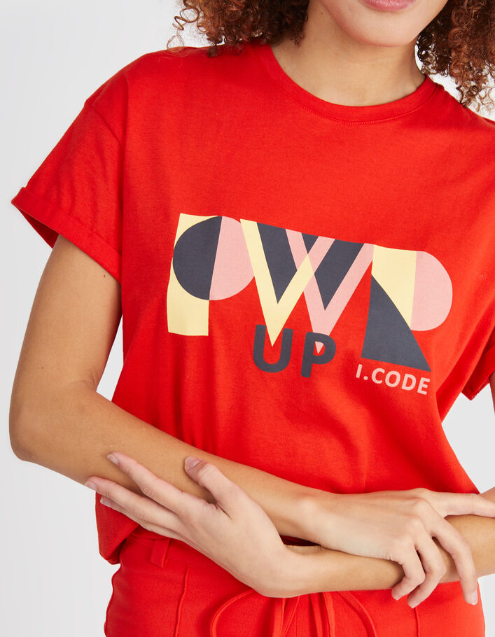 Tee-shirt rouge carmin maxi message I.Code - I.CODE