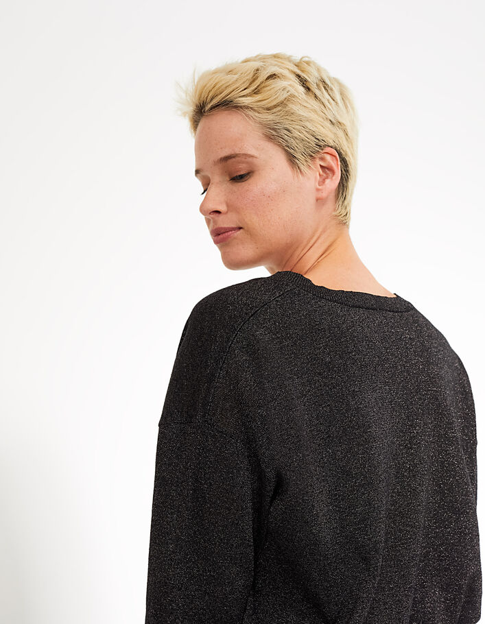 I.Code black lurex knit V-neck sweater - I.CODE