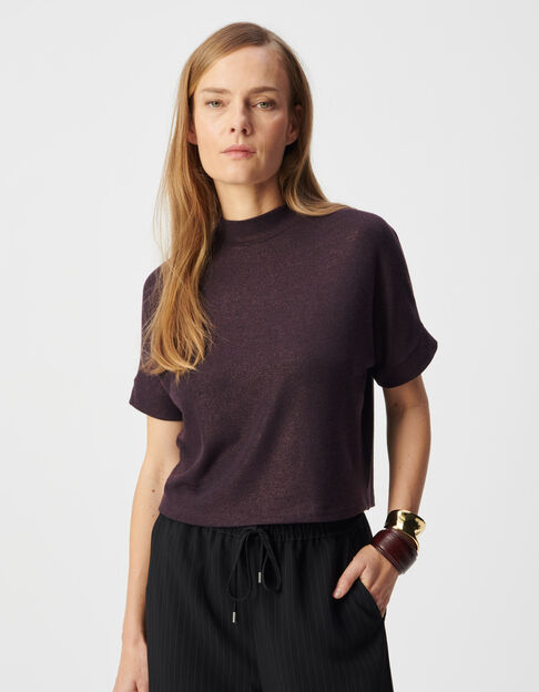 Dames-T-shirt met bordeauxrode pailletten en korte mouwen - IKKS