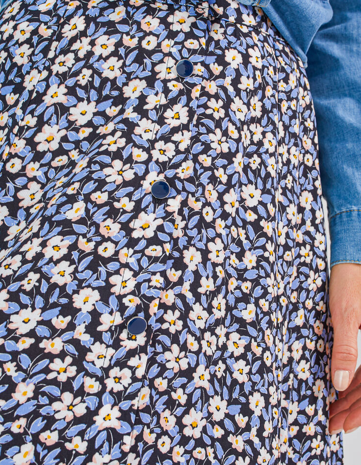 Jupe longue cobalt à imprimé fleurs I.Code-3