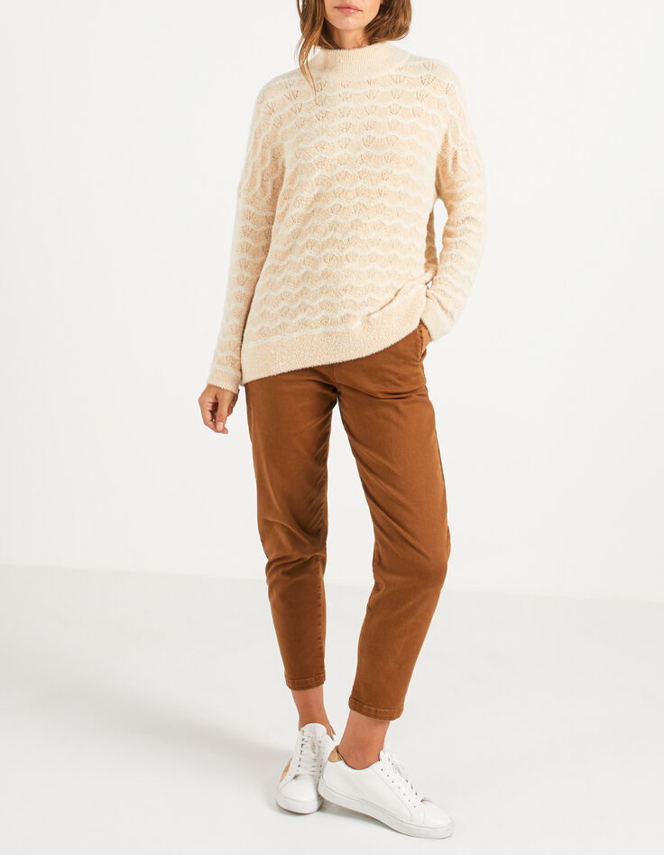 Pull blanc cassé tricot fantaisie vagues lurex I.Code-2