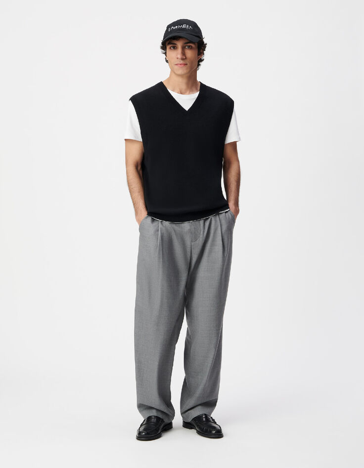 Herren V-Ausschnitt schwarzer Strickpullover ohne &Auml;rmel-2