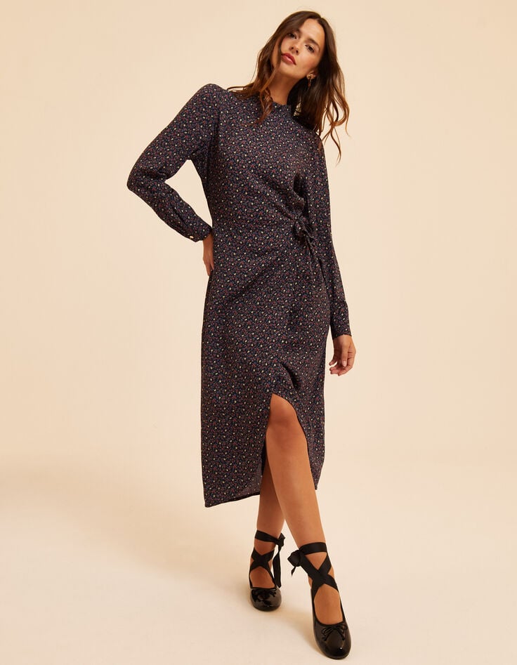 I.Code black long dress with winter floral print-1 I.Code black long dress with winter floral print-1