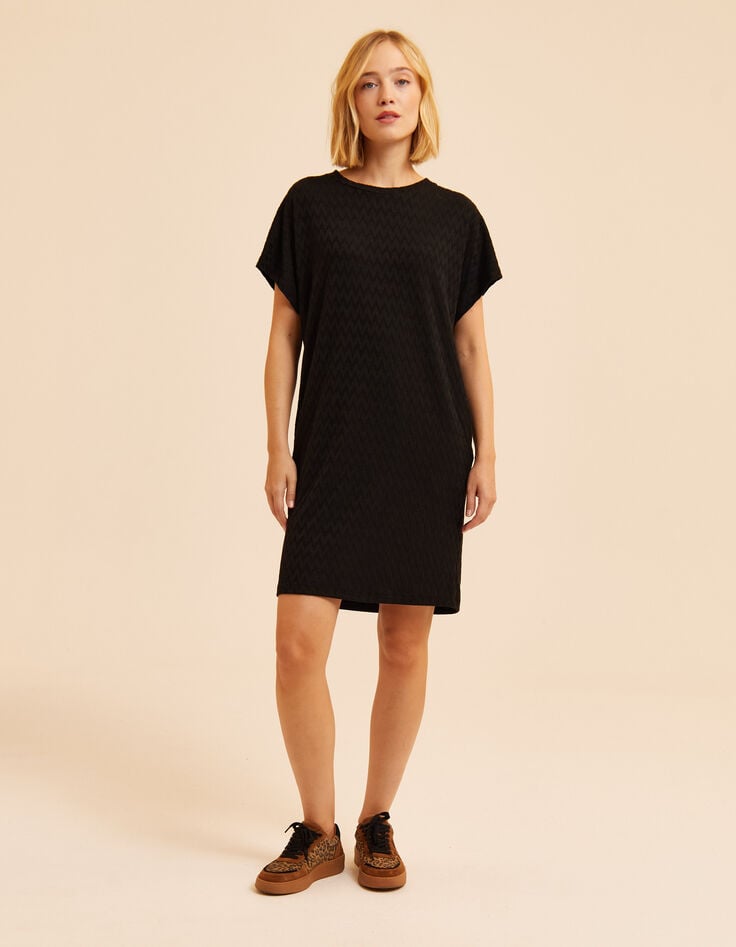 Vestido manga corta negro espigas I.Code-6 Vestido manga corta negro espigas I.Code-6