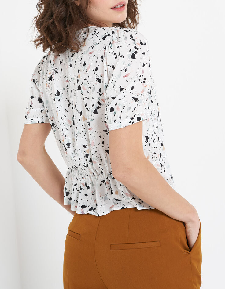 I.Code off-white terrazzo print wrap top-3