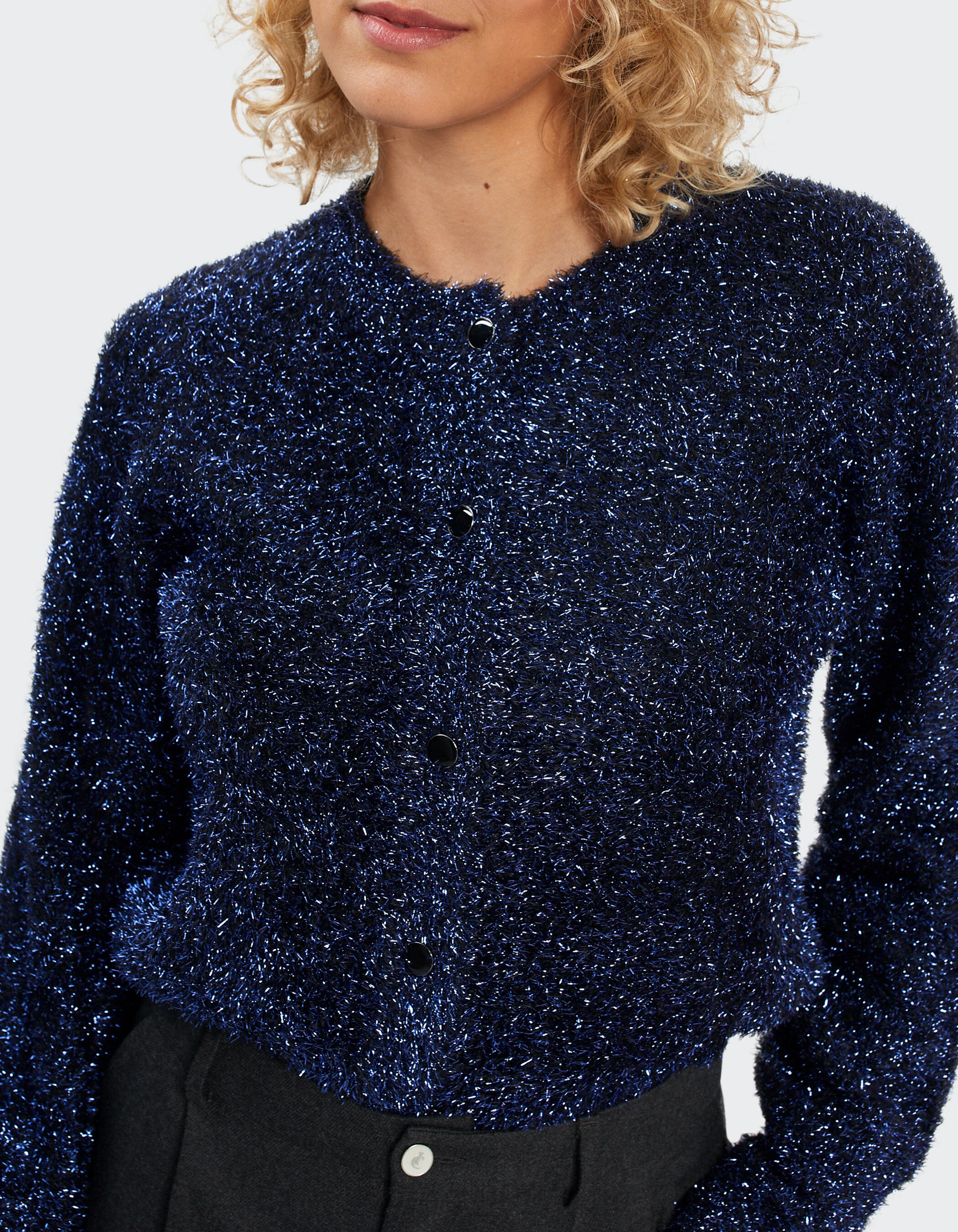 I.Code sapphire blue lurex knit cardigan