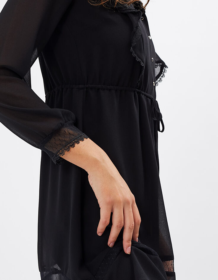 Zwarte jurk met ruches en kant I.Code-5