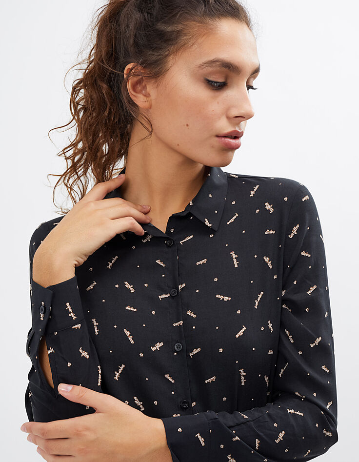 Schwarzes Hemd mit Prints I.Code-1