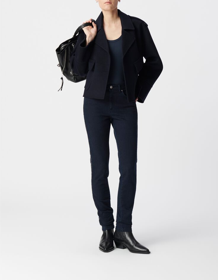 Damen slim Dunkelblaue chain back Jeans-1