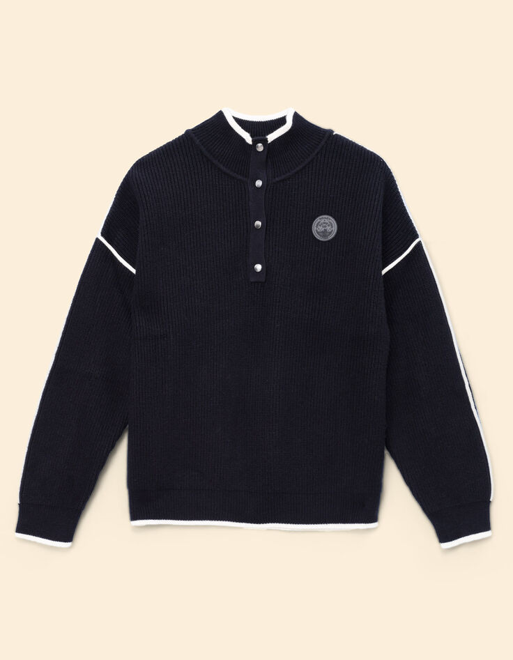 I.Code black ribbed knit sporty zip-neck sweater-6