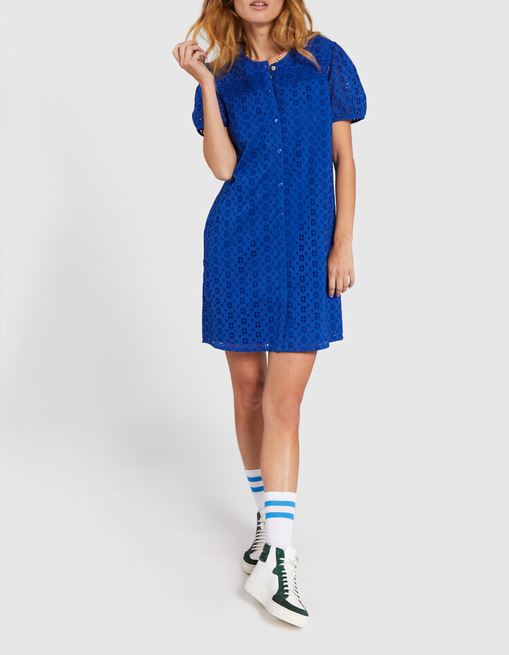 Vestido azul el&eacute;ctrico bordado ingl&eacute;s I.Code -1