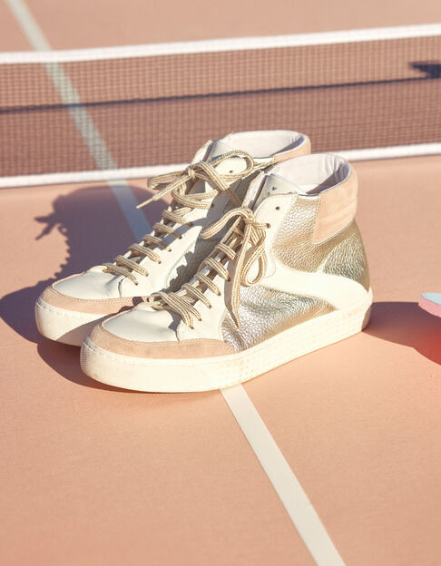 I.Code gold, white and pink leather trainers