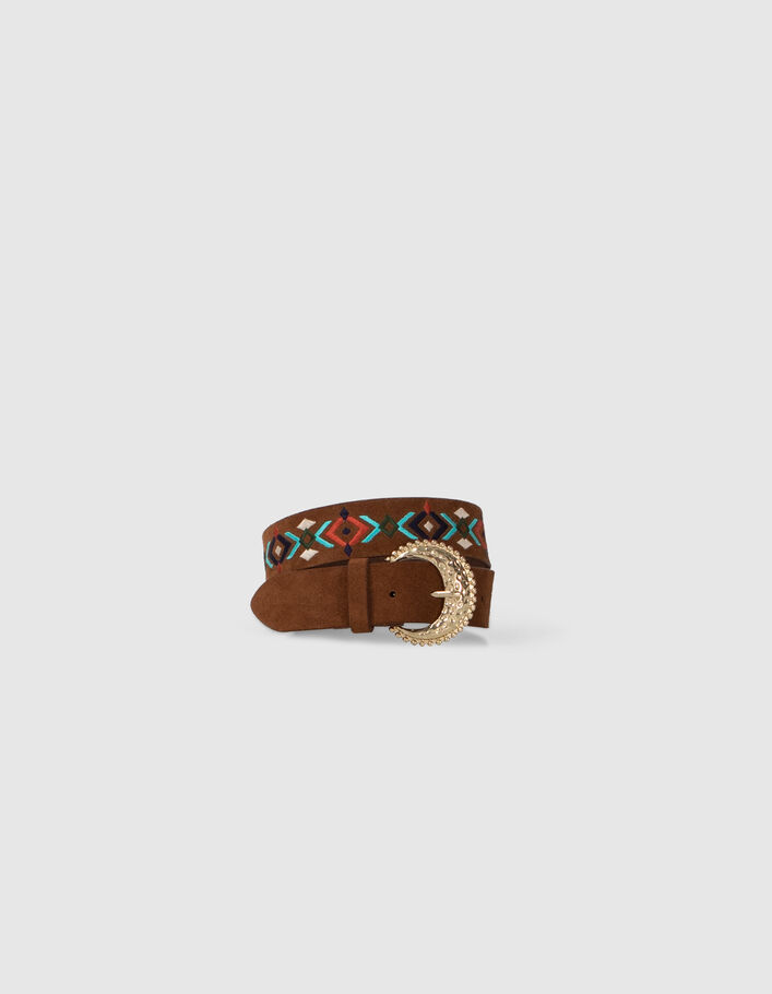Ceinture camel cuir velours broderies ethniques I.Code - I.CODE