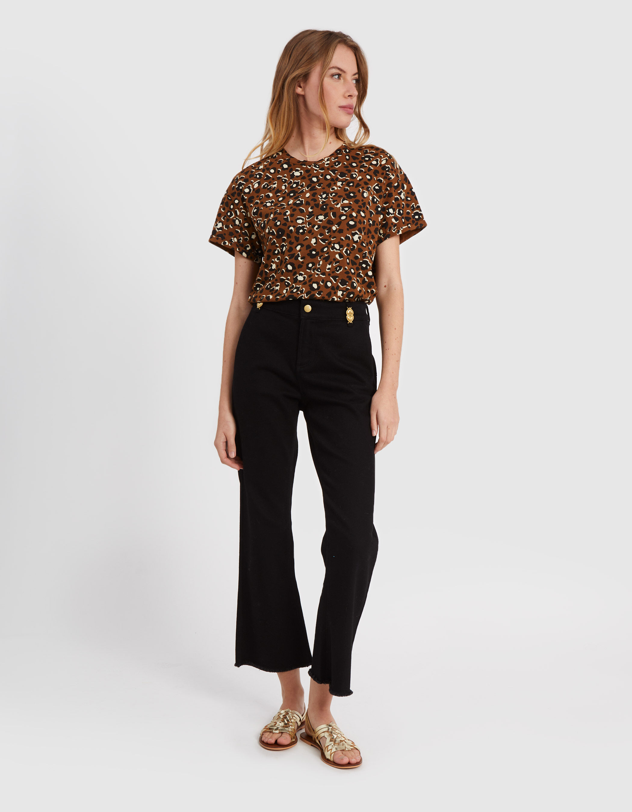 Jean flare noir avec passants m tal double c urs I.Code