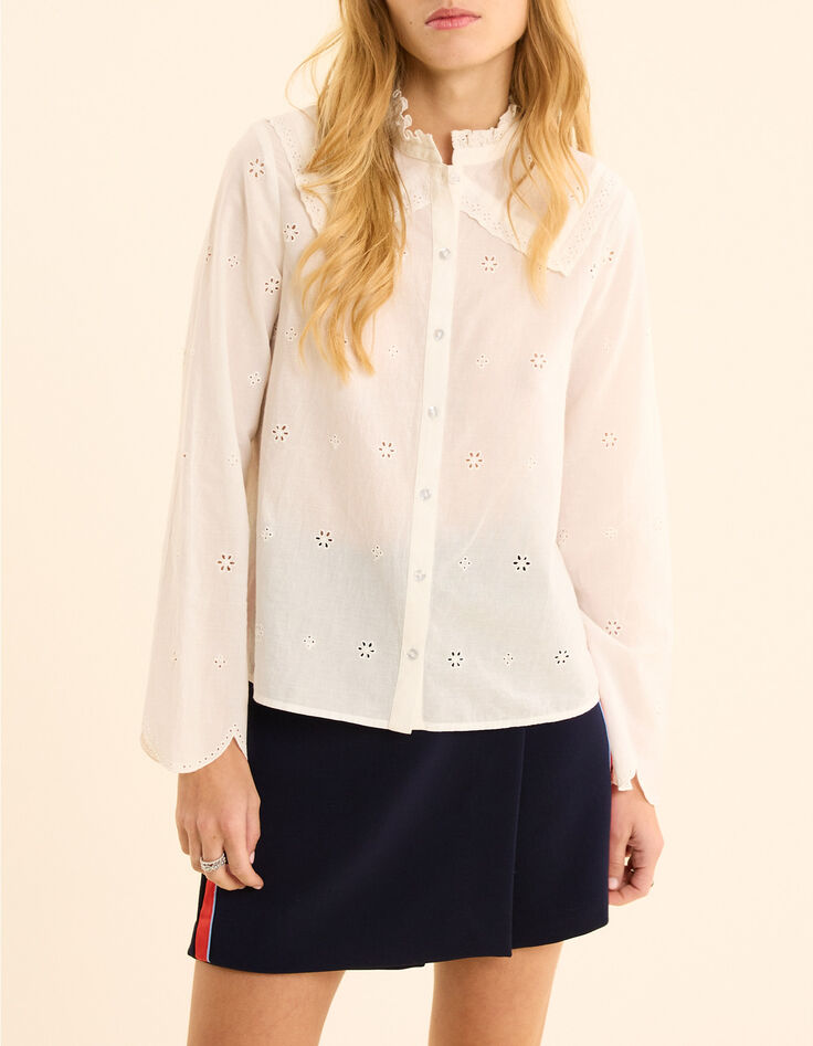 Ecru Bluse englische Stickerei gen&auml;hter Kragen I.Code-2