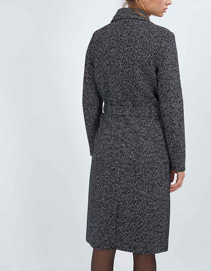 Manteau noir long et chiné avec ceinture I.Code-2