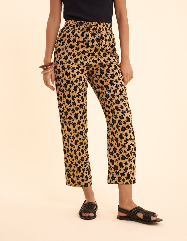 Beige broek bloemen-luipaardprint I.Code-4