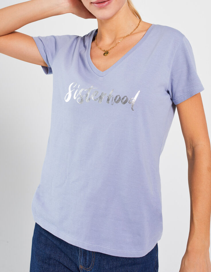 I.Code lavender T-shirt with metallic slogan-1