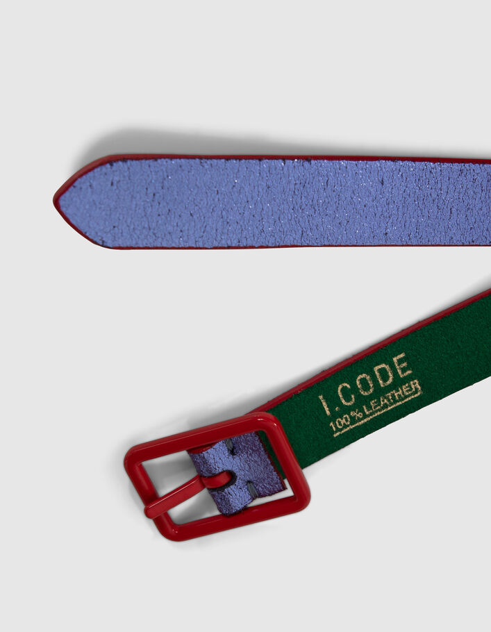 Omkeerbare glitterblauwe of groene riem met rode gesp I.Code - I.CODE