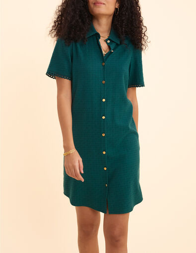 Robe chemise verte jacquard fantaisie I.Code