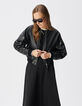 Schwarzer Lederbomber Damen maxi &Ouml;sen-Design-2