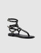 Flache Damen-Sandalen aus schwarzem Leder von Spartan-2