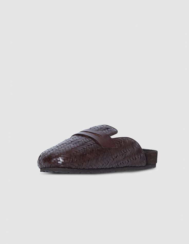 Damen braun geflochtene Lederclogs-2