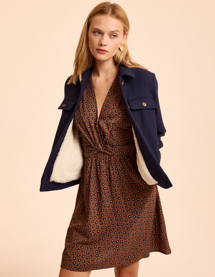I.Code navy fur-lined woolcloth short coat-7 I.Code navy fur-lined woolcloth short coat-7