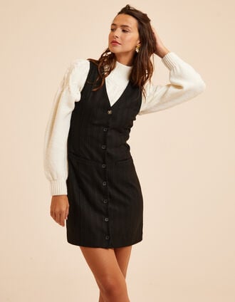I.Code black striped cardigan dress