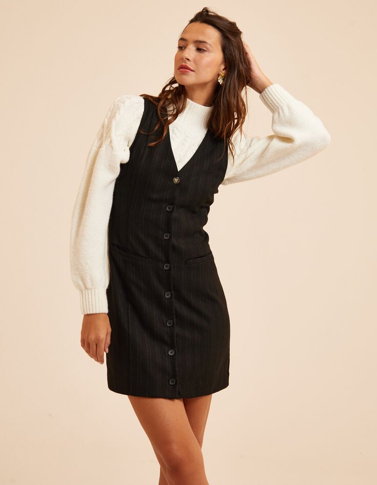Vestido chaleco negro rayas I.Code-1 Vestido chaleco negro rayas I.Code-1