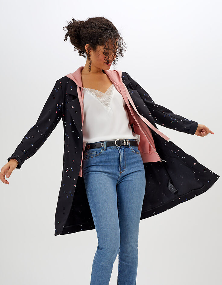 Schwarzer Trenchcoat, dezenter Fleckenprint I.Code-2