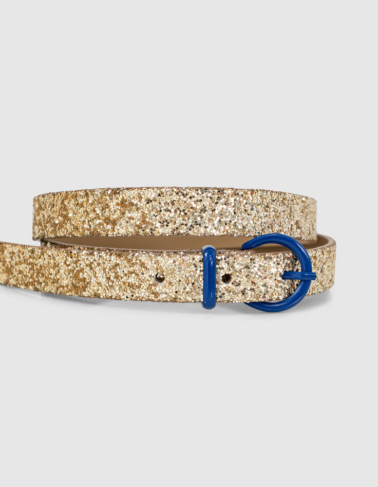 Goudkleurige riem glitters blauwe gesp I.Code-4 Goudkleurige riem glitters blauwe gesp I.Code-4