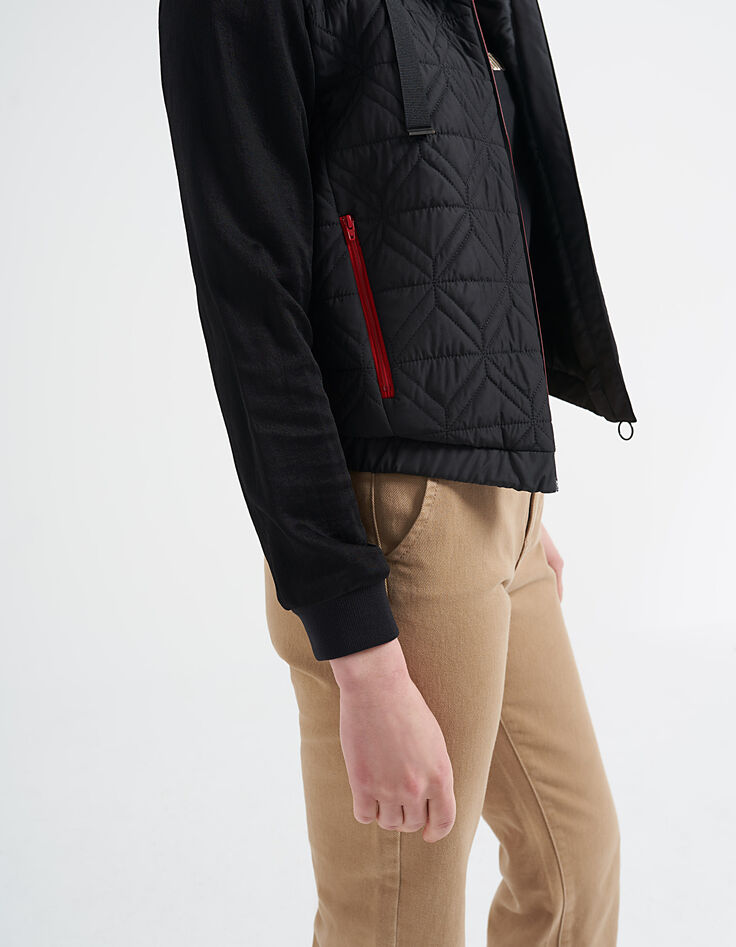 Veste noire bi matière matelassage fantaisie I.Code-3 Veste noire bi matière matelassage fantaisie I.Code-3