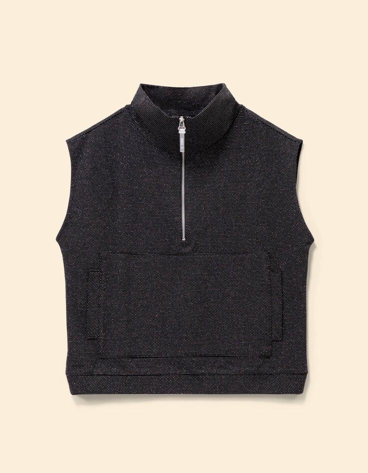 Schwarzes ärmelloses Sweatshirt Glitzerstrick I.Code-5 Schwarzes ärmelloses Sweatshirt Glitzerstrick I.Code-5