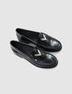 Damen schwarze Glac&eacute;-Leder-Slipper-4