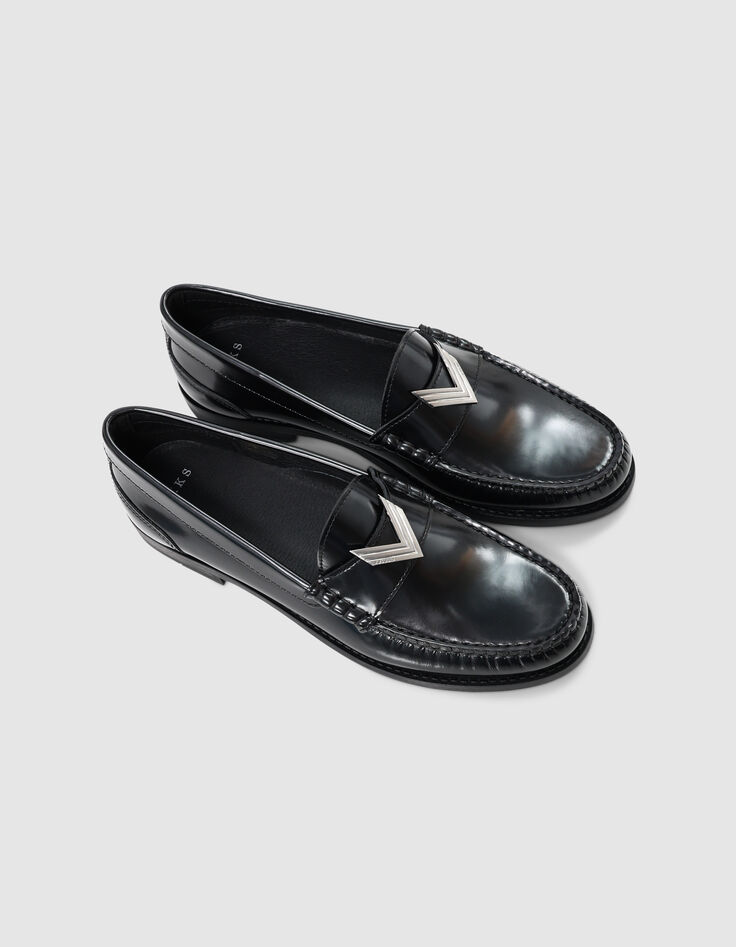 Damen schwarze Glac&eacute;-Leder-Slipper-4