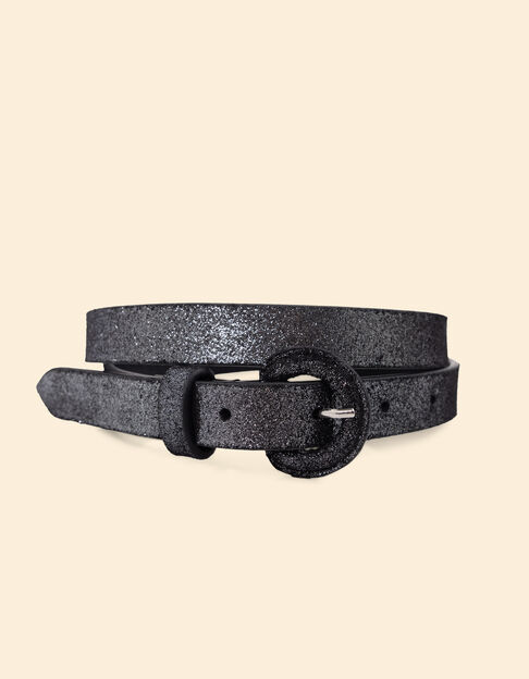 Zwarte riem met pailletten en ronde gesp I.Code