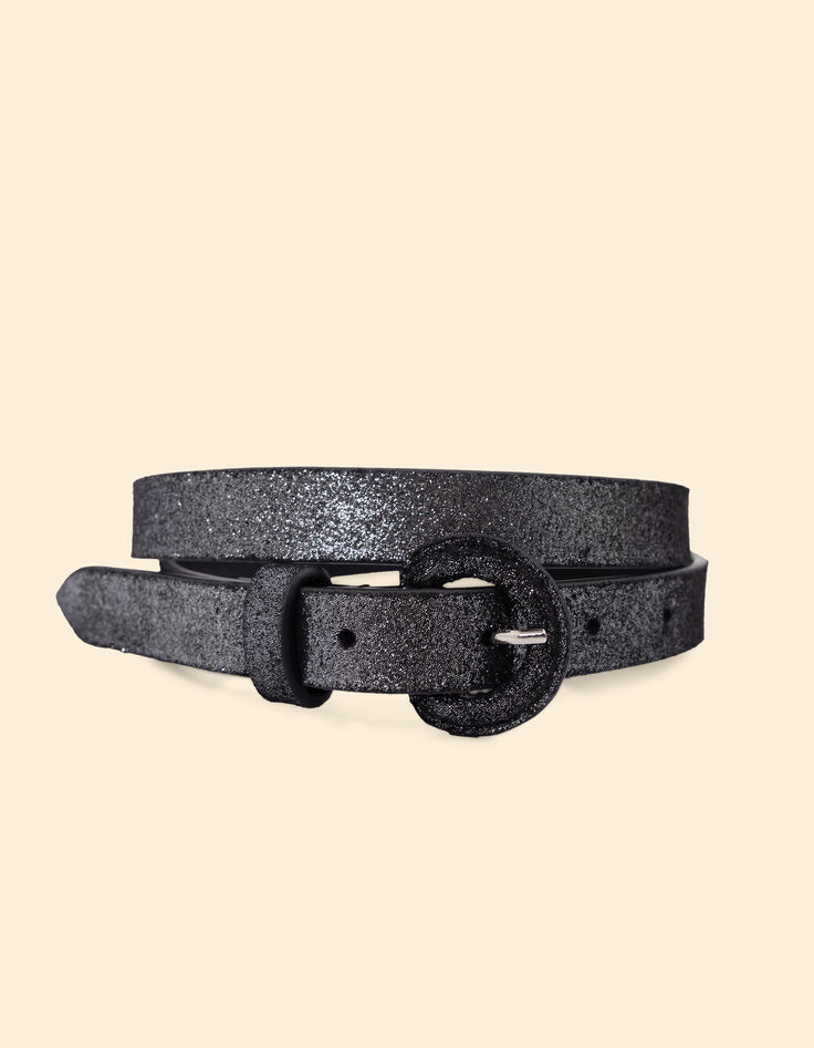 Ceinture noire pailletée boucle ronde I.Code-1