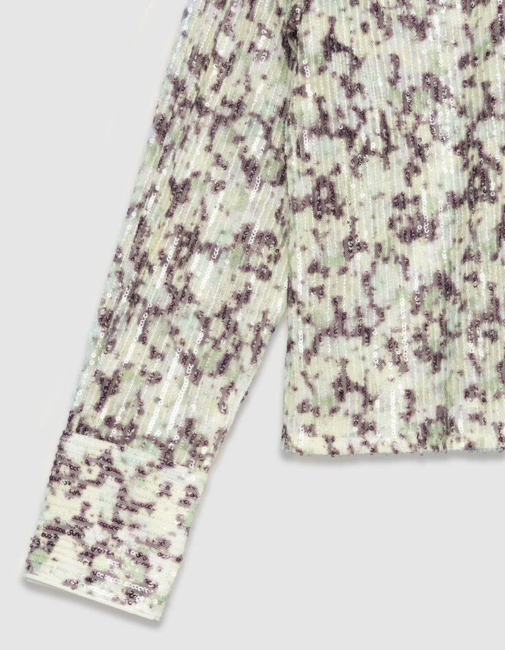 Gr&uuml;nes Damen Tarnmuster Shirt mit Stickerei aus Pailletten-9
